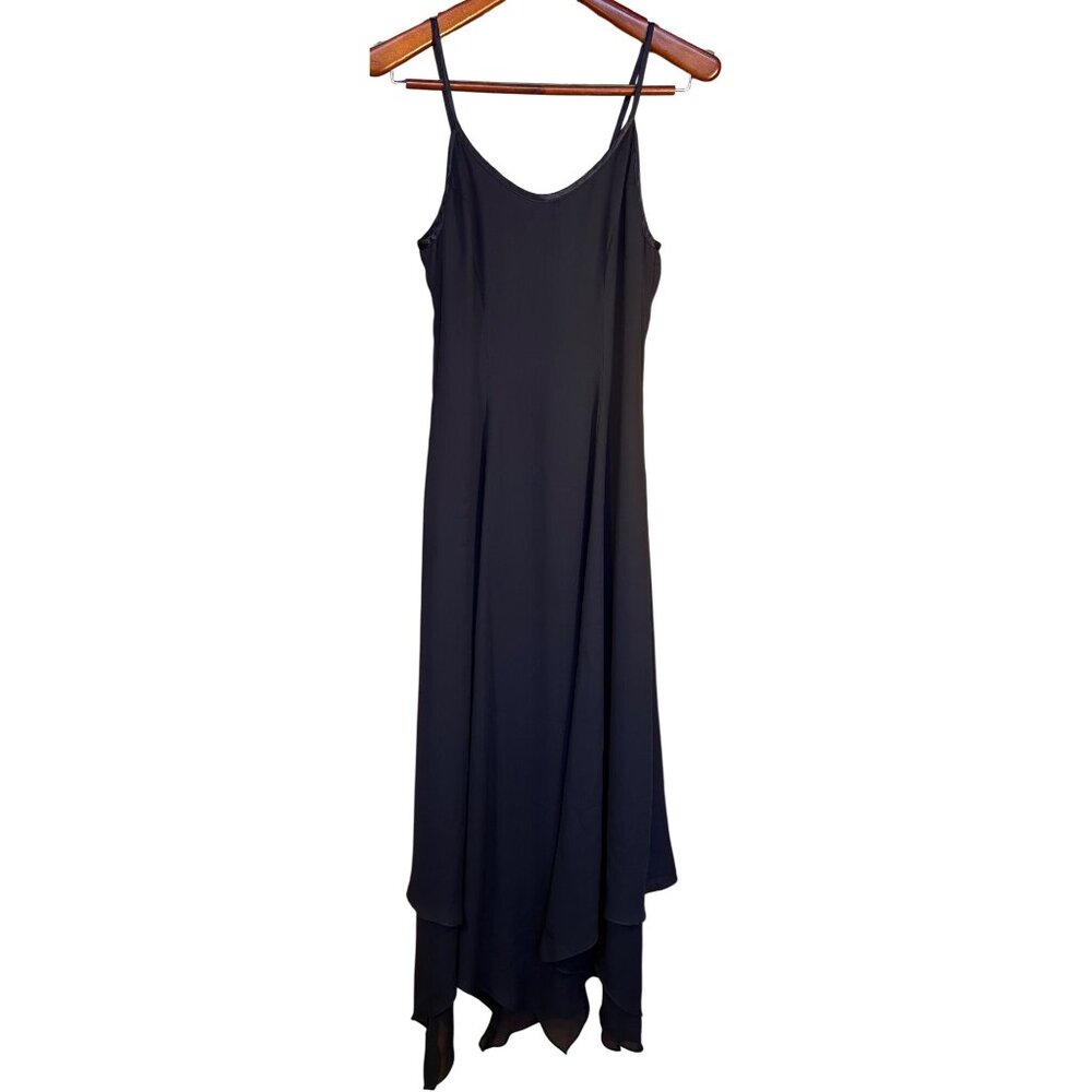 VTG Roberta Navy Small (est.) Maxi Slip Dress Asymmetrical Hem Fairy Whimsy Goth